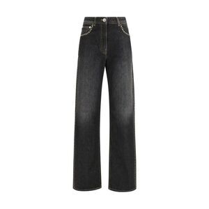 Versace Black Cotton Straight-Leg Women's Jeans